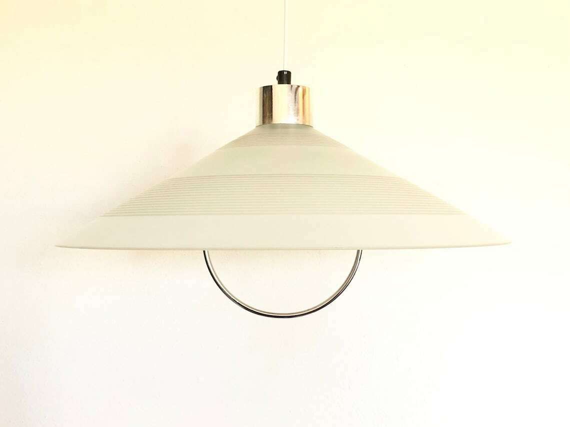 Belgian Vintage Minimalist Ceiling Lamp In Frosted Glass With Grooves And Chrome Details  Design From Massive photo Lighting