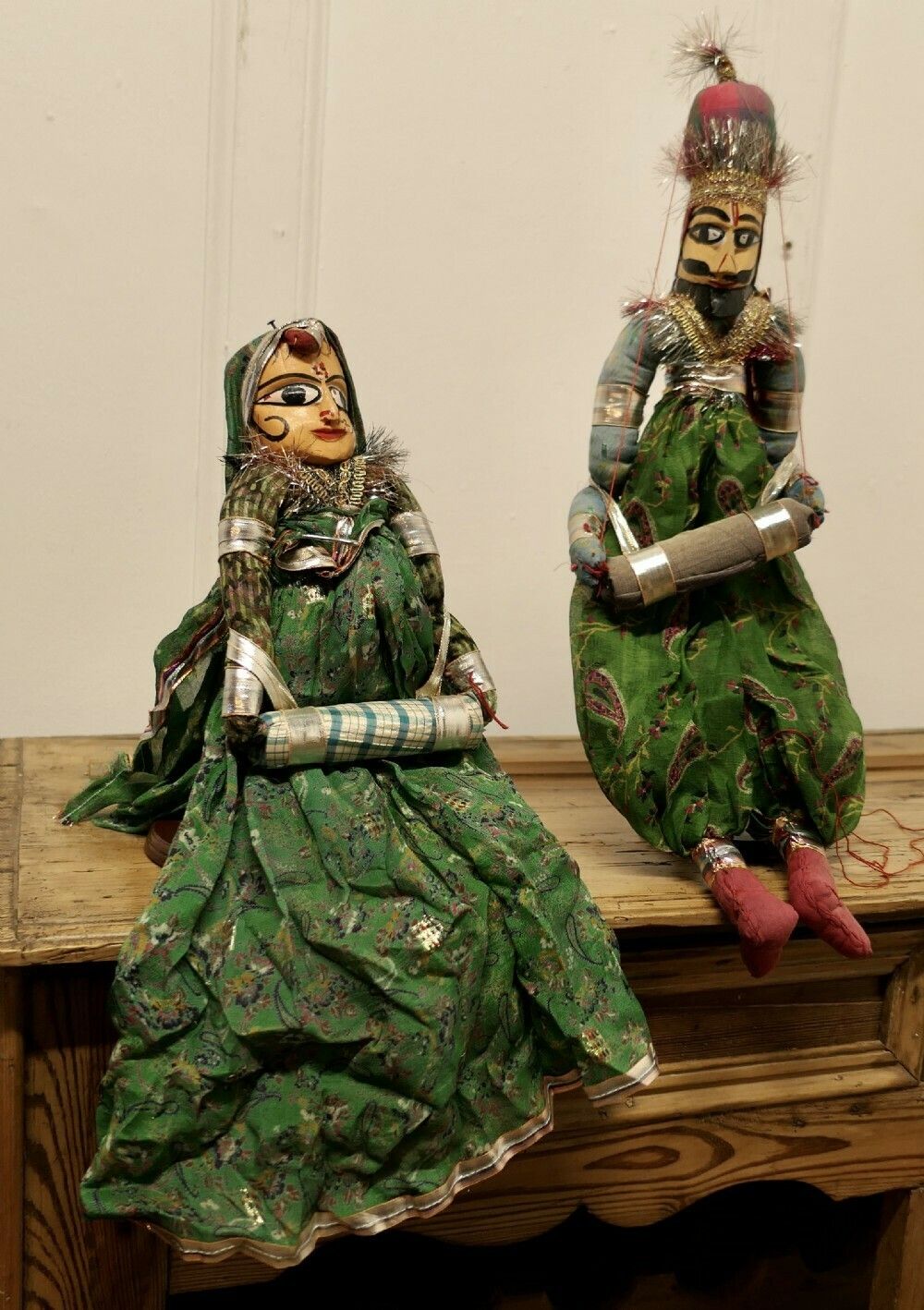 Pair Of Indian Handmade Vintage Rajasthani Kathputli Puppets photo furniture