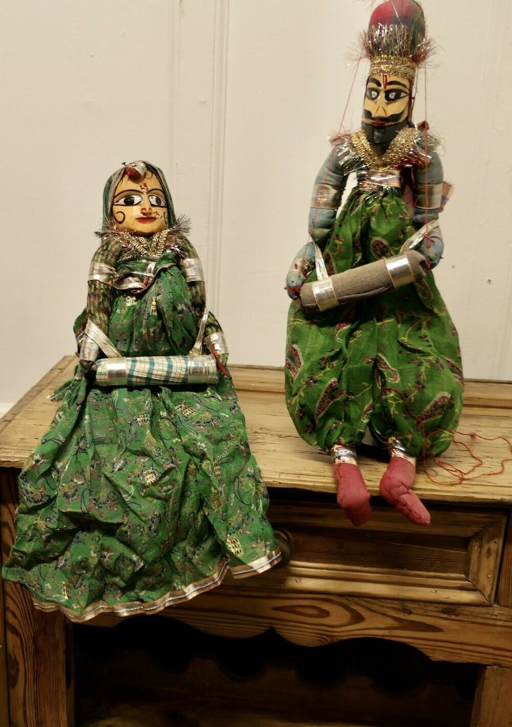 Pair Of Indian Handmade Vintage Rajasthani Kathputli Puppets photo Home Decor
