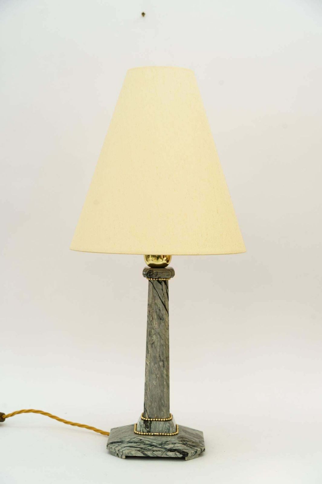 Art Deco Marble Table Lamp With Brass Parts And Fabric Shade Vienna Around 1920s photo for sale