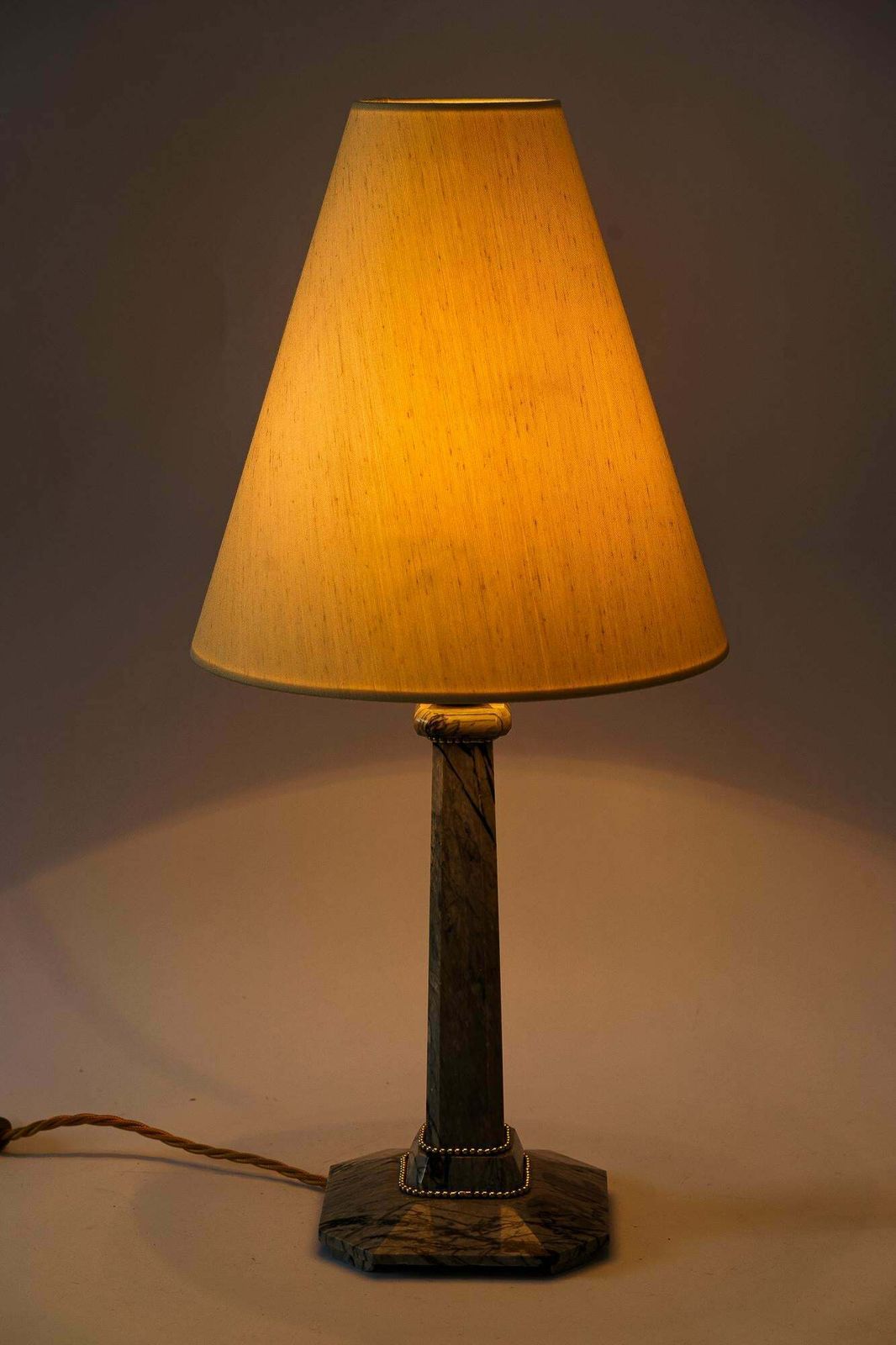 Art Deco Marble Table Lamp With Brass Parts And Fabric Shade Vienna Around 1920s photo vintage