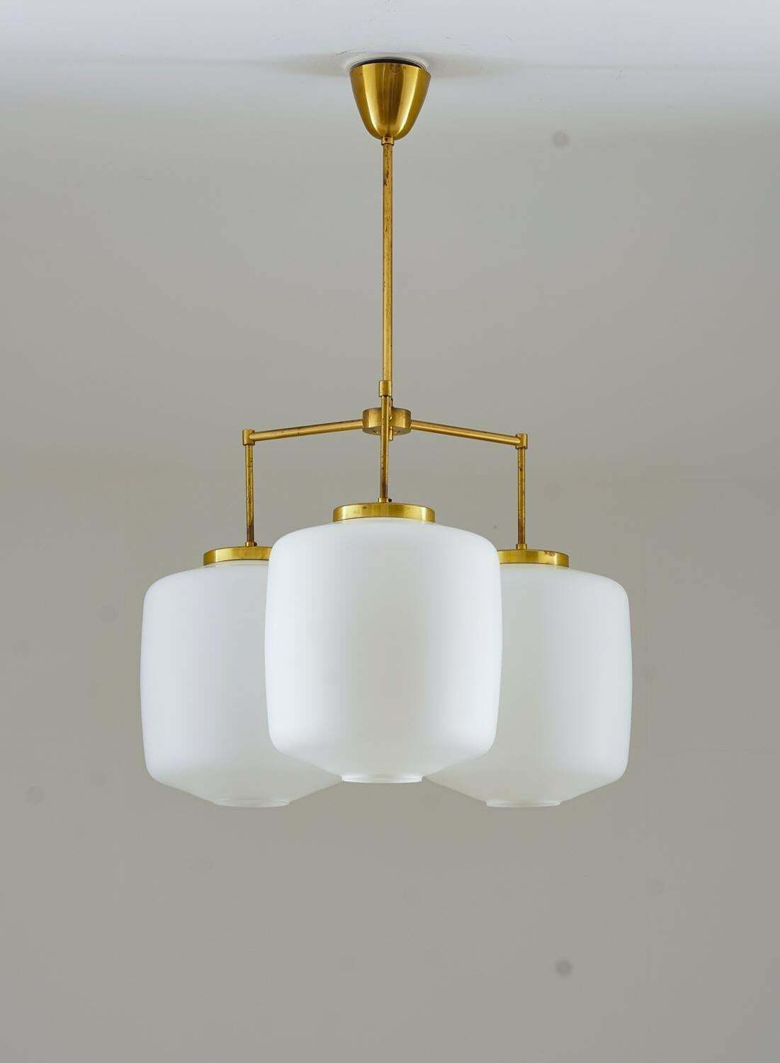 Large Chandelier In Brass And Opaline Glass By Høvik Lys, Norway photo furniture
