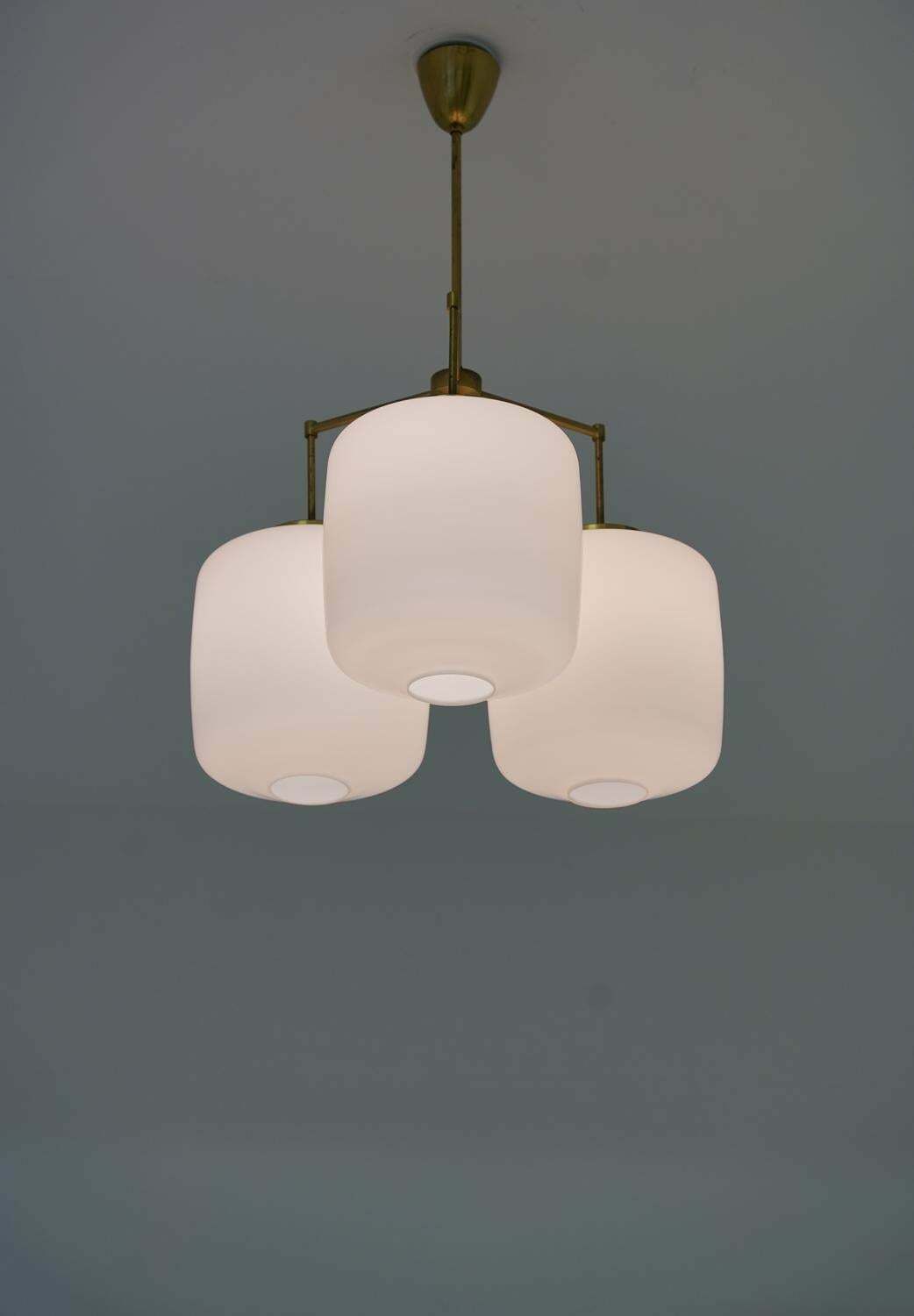 photo furniture Large Chandelier In Brass And Opaline Glass By Høvik Lys, Norway