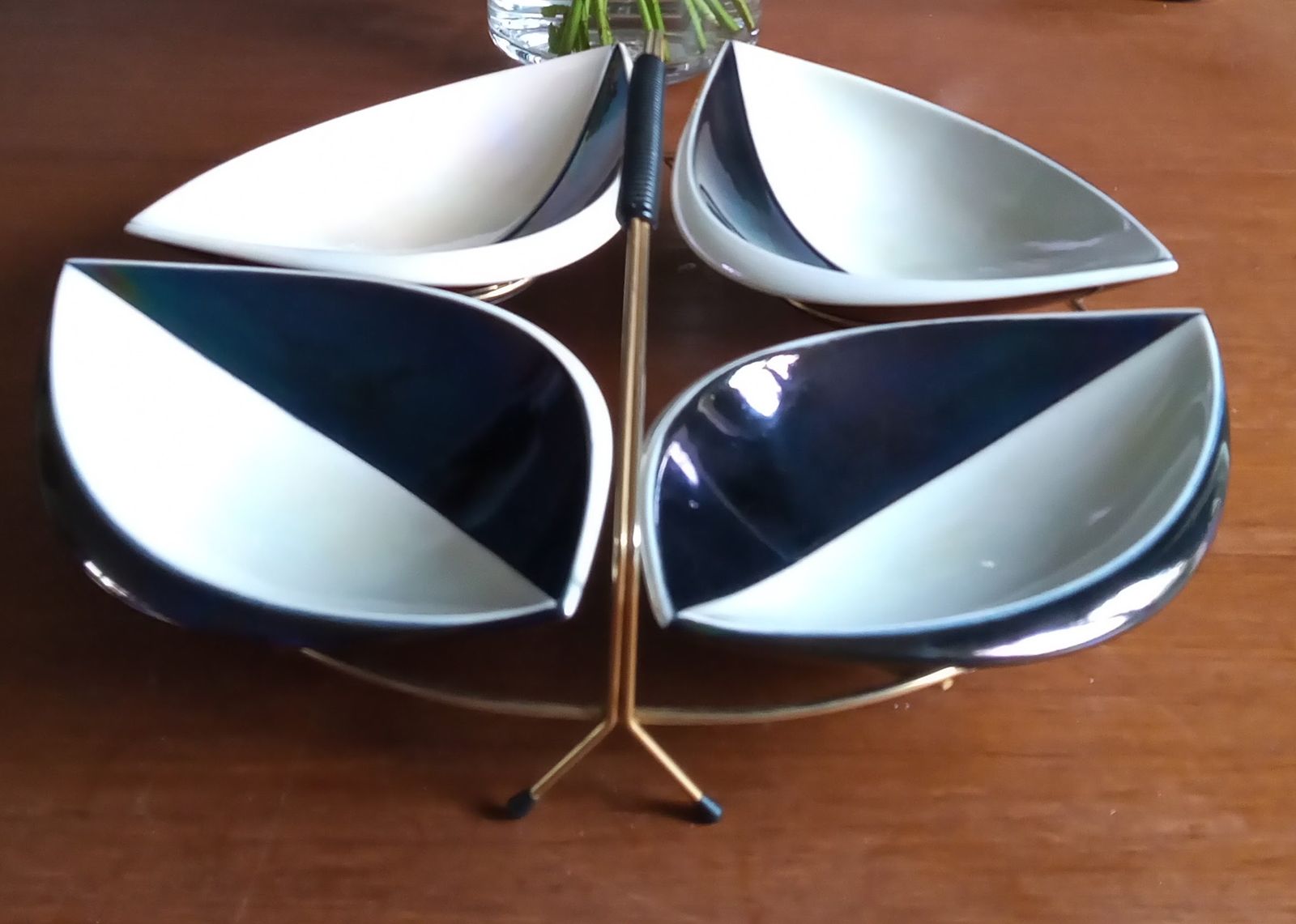 1960s Rare Verceram Ceramique French Iridescent Blue Black And Pearl Glazed Hors D'oeuvres Serving Tray photo buy