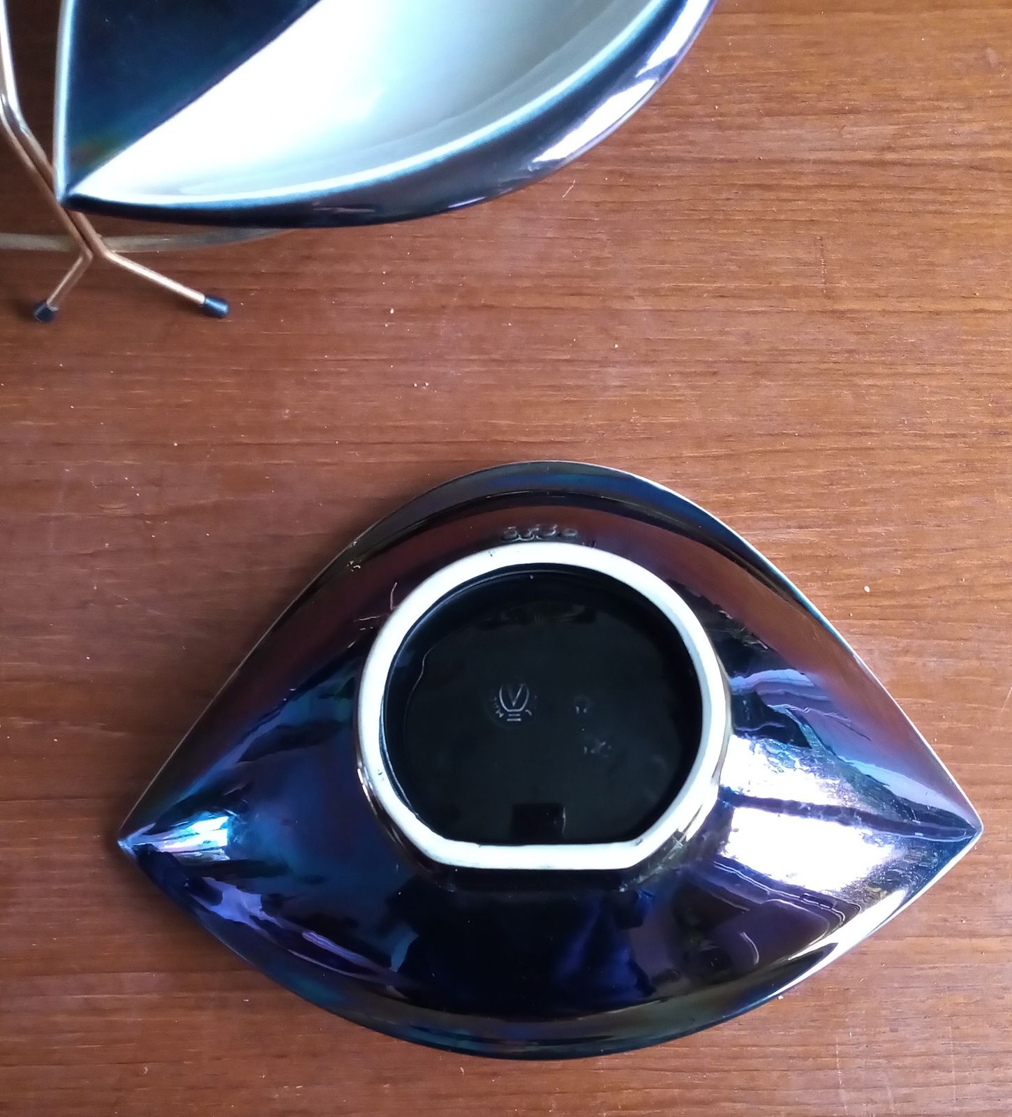 1960s Rare Verceram Ceramique French Iridescent Blue Black And Pearl Glazed Hors D'oeuvres Serving Tray photo vintage