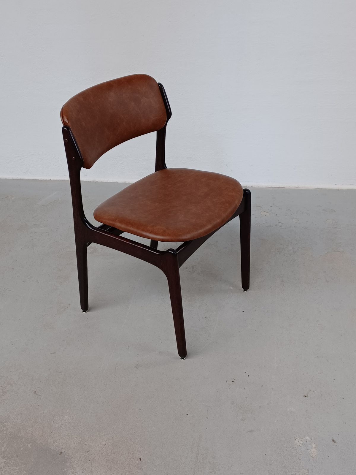 photo for sale Erik Buch Set Of Eight Fully Restored Tanned Oak Dining Chairs Inc. Custom Reupholstery 1960s