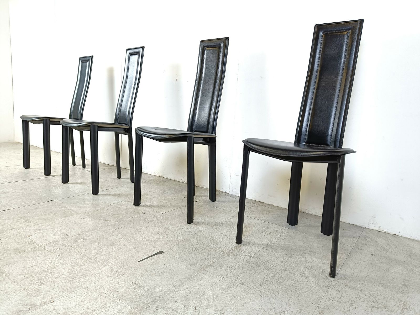 Vintage Black Leather Dining Chairs, Set Of 4, 1980s photo vinterior