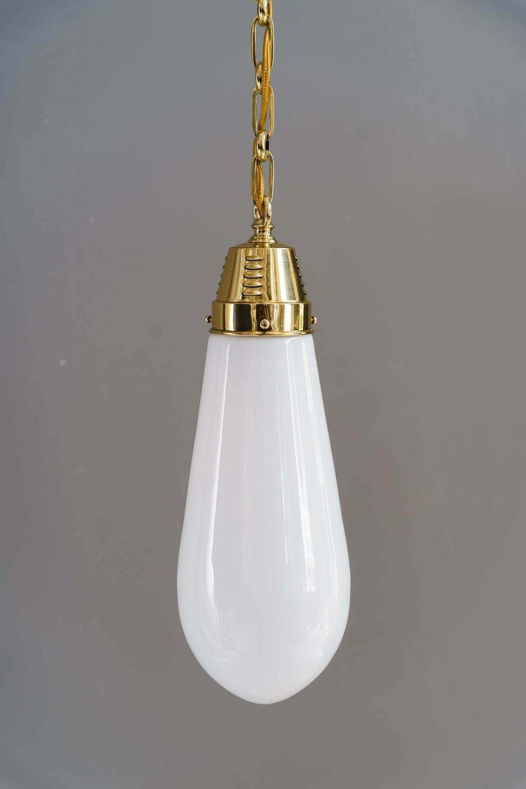 2x Art Deco Hanging Lamps Germany Around 1920s With Original Old Glass Shades photo vintage