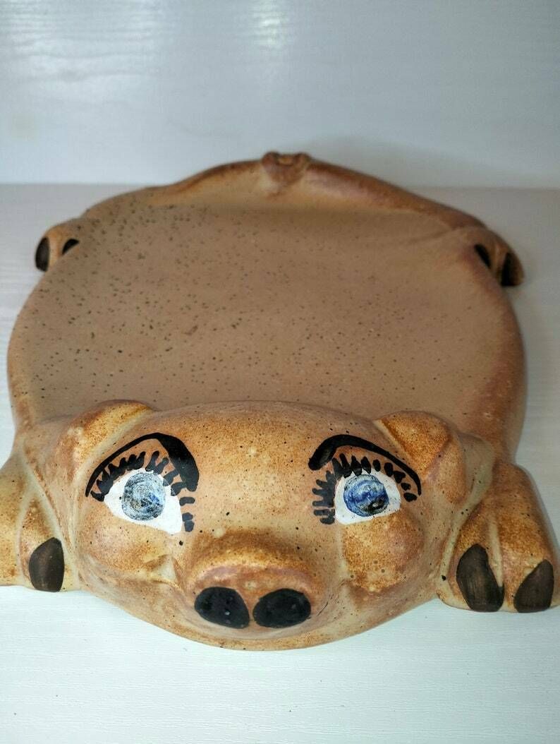 French Vintage Oval Serving Platter, French Charcuterie Ceramic Serving Platter, Pig Shaped Meat Serving Platter