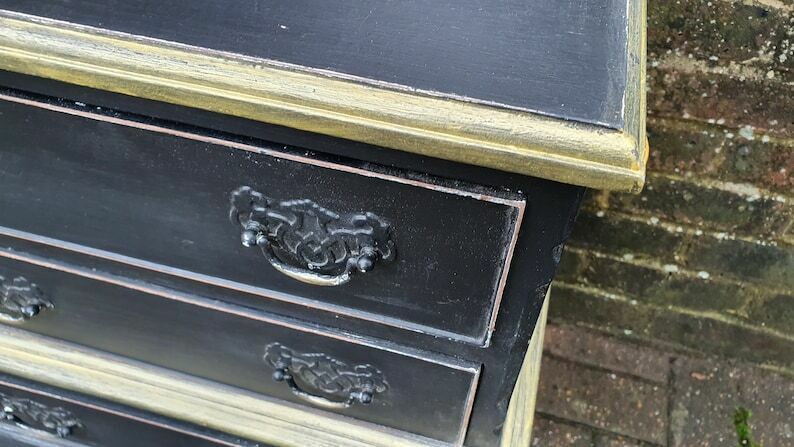 Vintage Occasional Bedside Chest Of Drawers In Farrow And Ball ‘Pitch Black’ Cabriole Legs photo vinterior