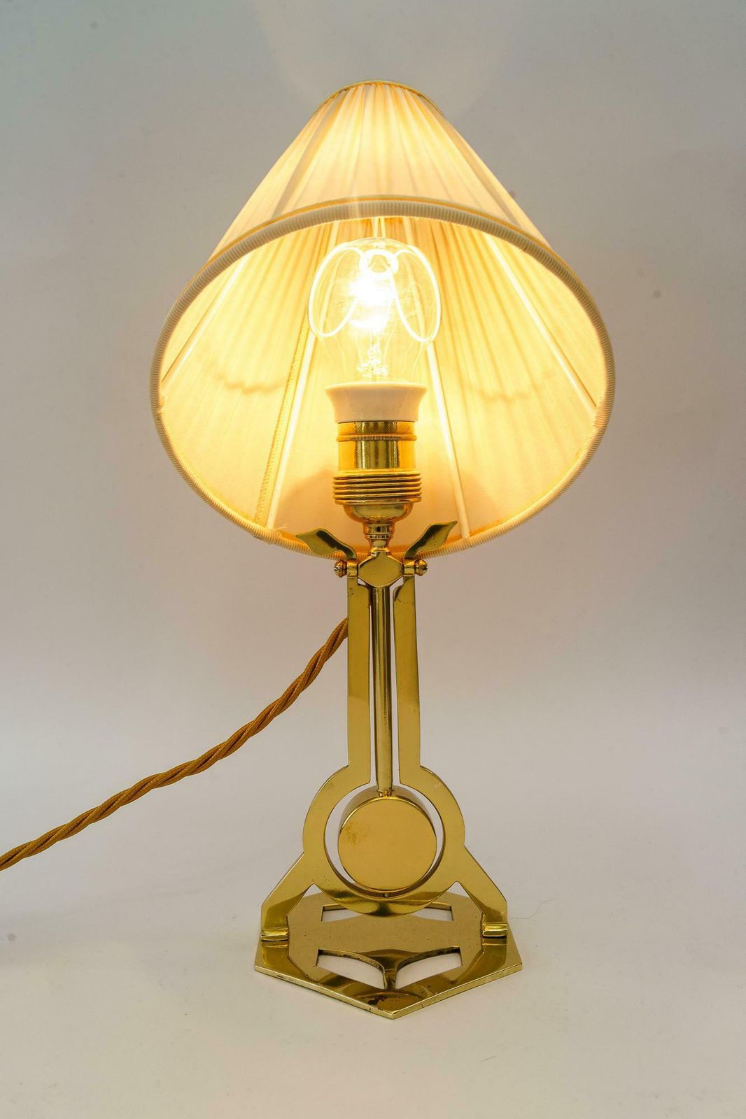 Art Deco Table Lamp Vienna With Fabric Shade Around 1920s photo vintage
