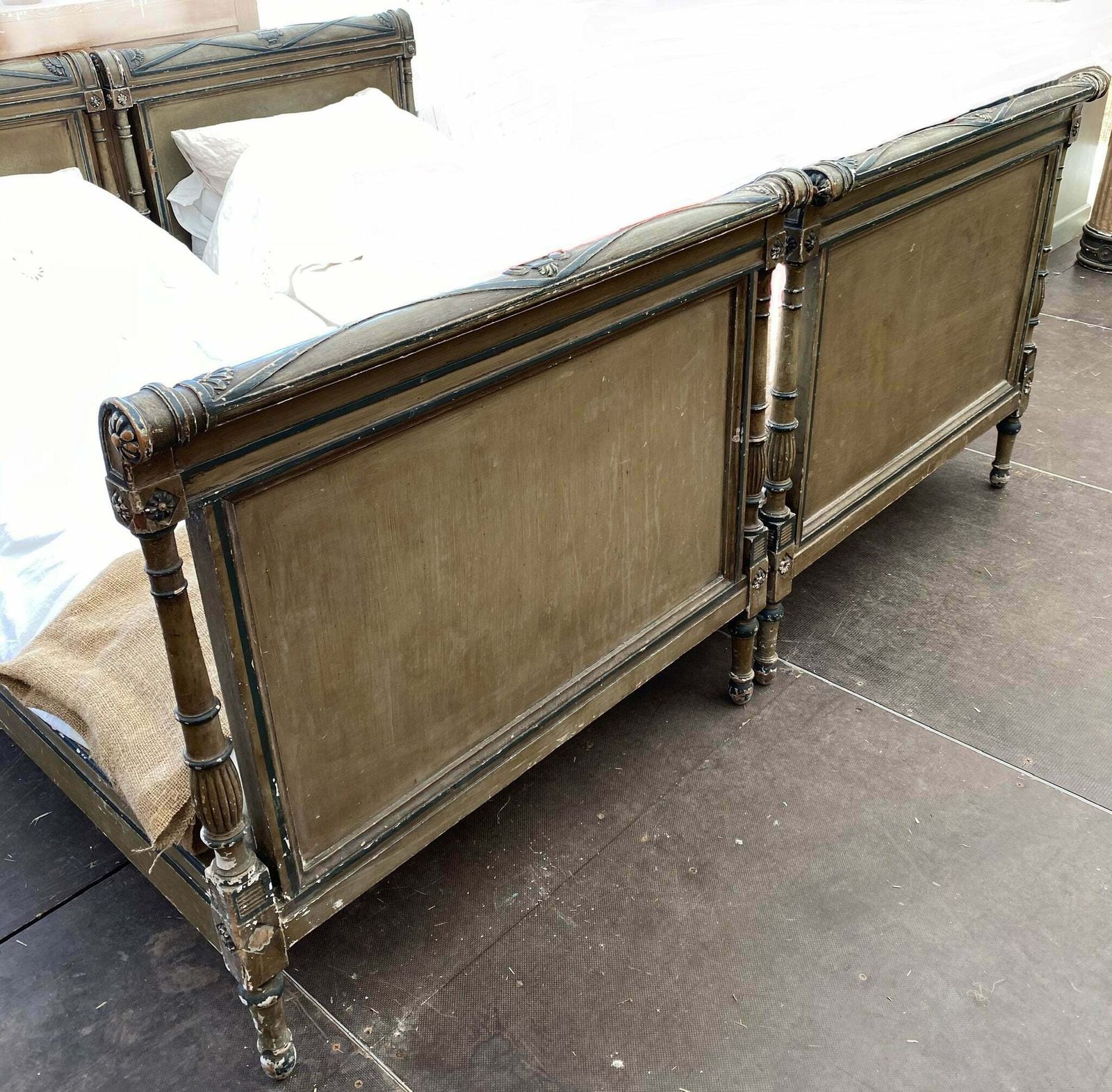 Pair Of Antique French Château Single Bed Frames With Extraordinary Original Paint Finish photo furniture