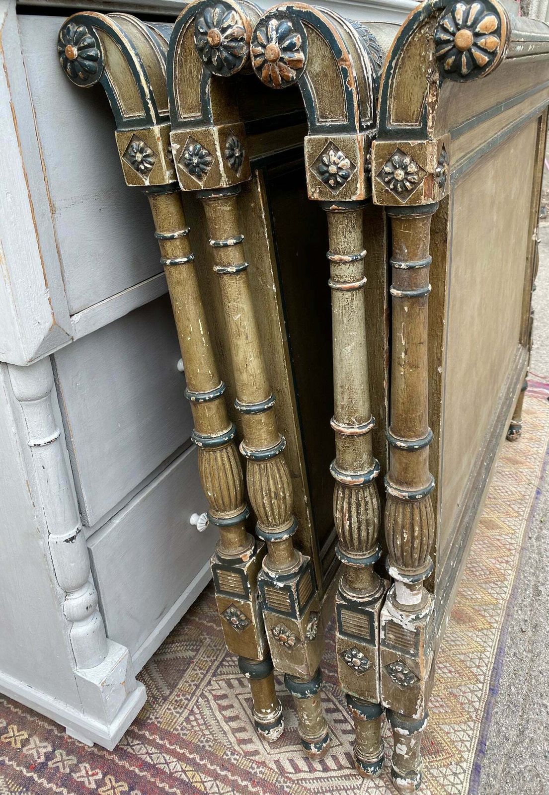 Pair Of Antique French Château Single Bed Frames With Extraordinary Original Paint Finish photo vinterior