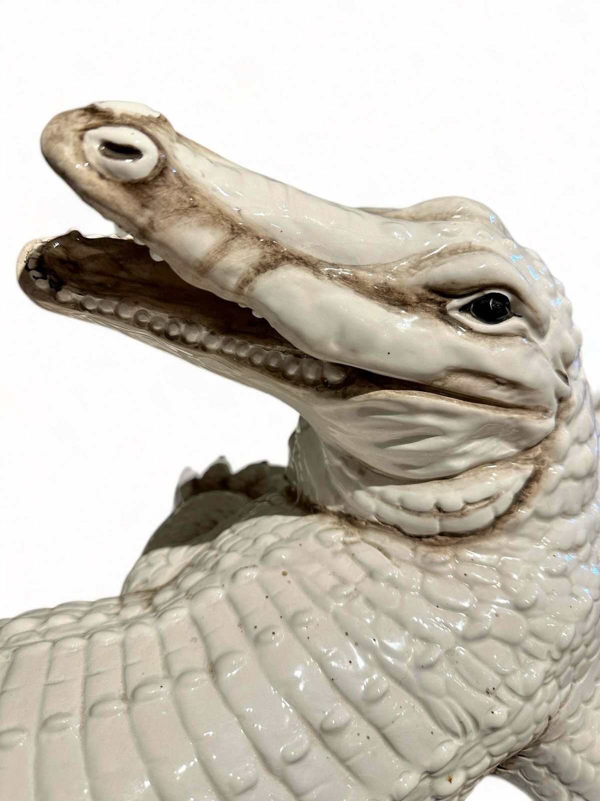 Fabulous Antique Midcentury Italian Majolica Decorative Ceramic Glazed Crocodile Circa 1960 photo Art