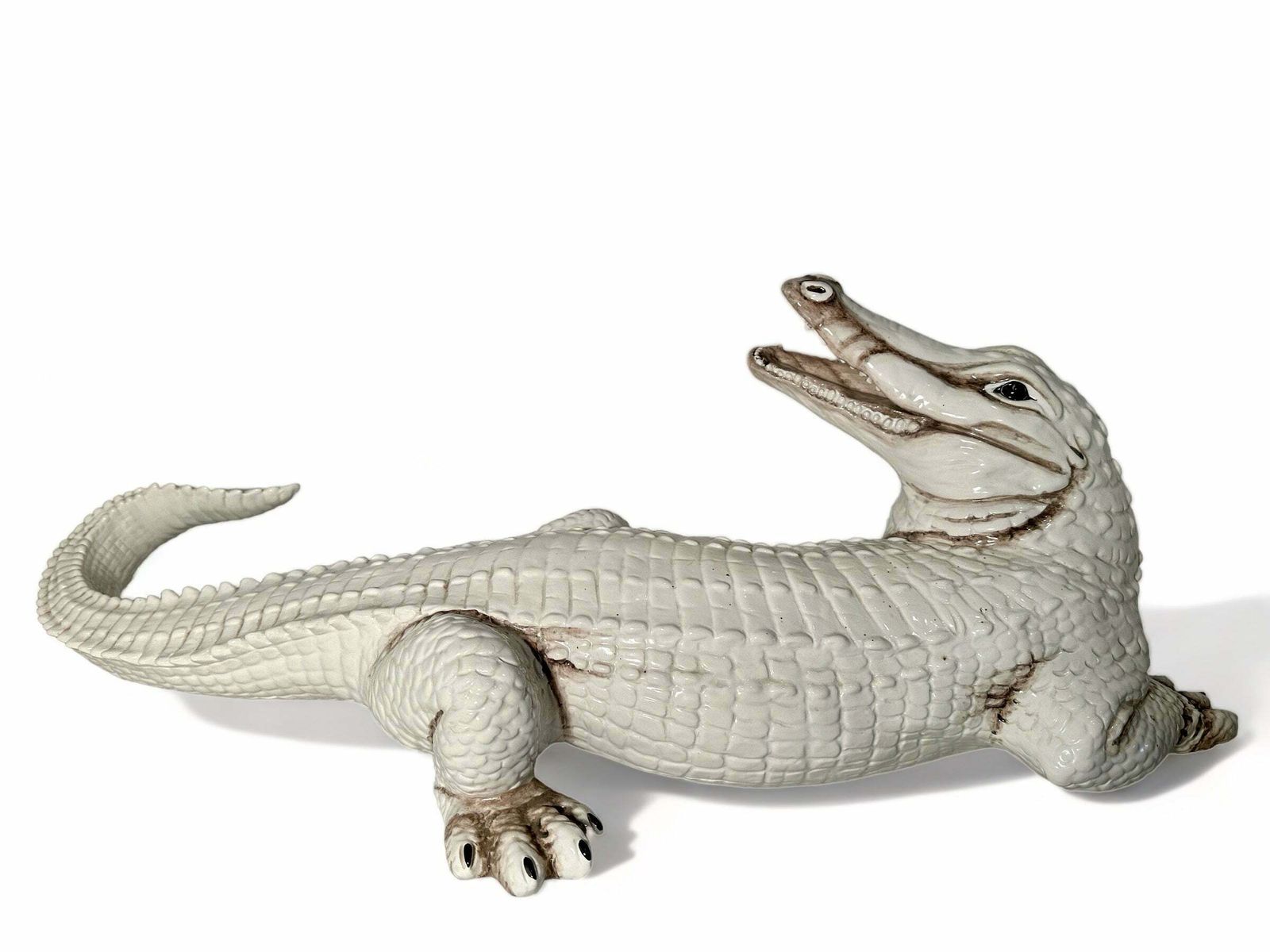 Fabulous Antique Midcentury Italian Majolica Decorative Ceramic Glazed Crocodile Circa 1960 photo 950.0