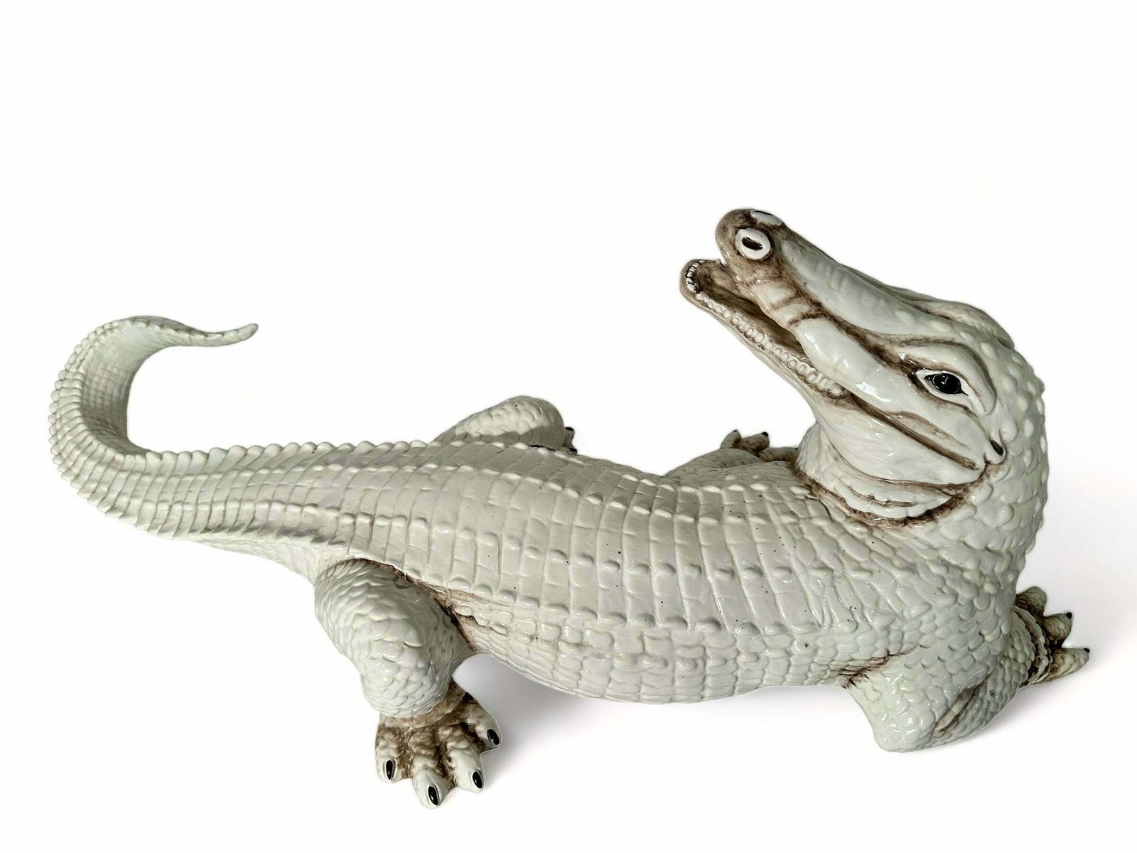 photo for sale Fabulous Antique Midcentury Italian Majolica Decorative Ceramic Glazed Crocodile Circa 1960