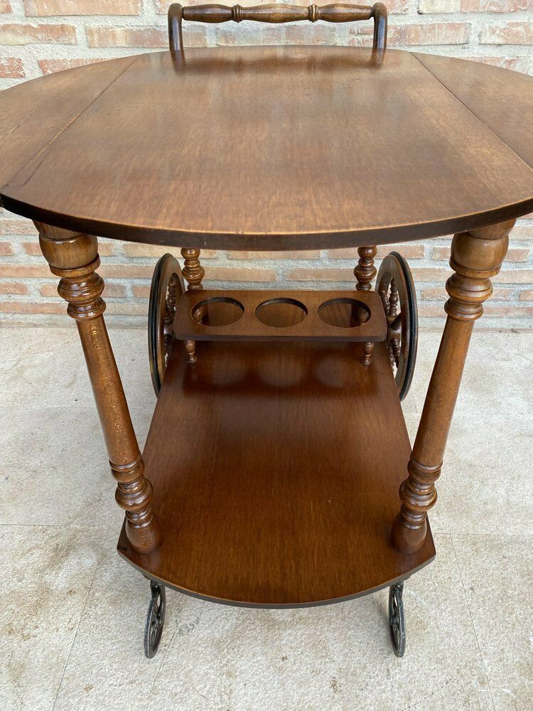 Mid Century French Wooden Bar Cart Trolley, 1950s photo for sale