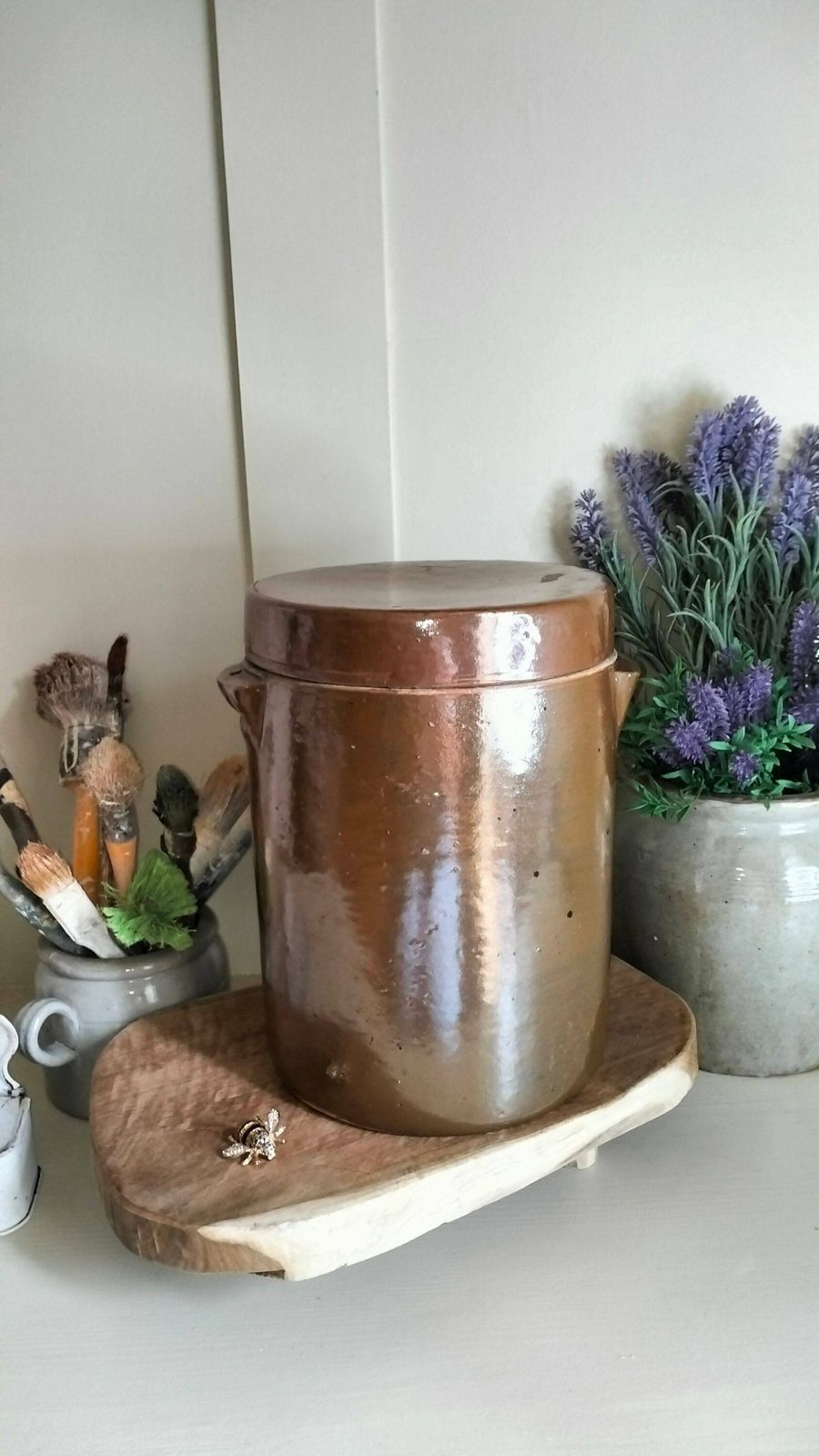 Pot à confit vintage français avec couvercle, pot à confit couvert, pot en grès français avec couvercle, bocal à conserves en céramique émaillée vintage, cuisine de campagne