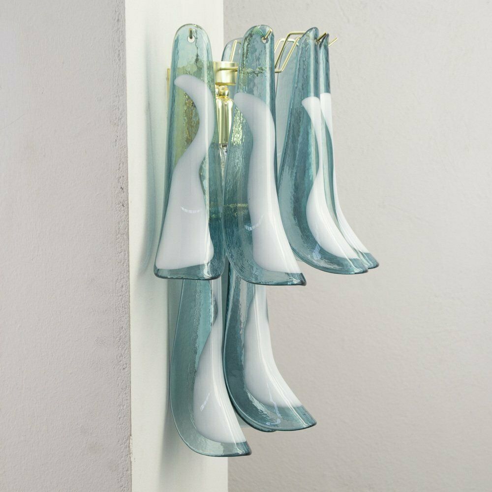 photo for sale Petal Wall Lamp In Blue Murano Glass With White Decoration, Italy, 1990s