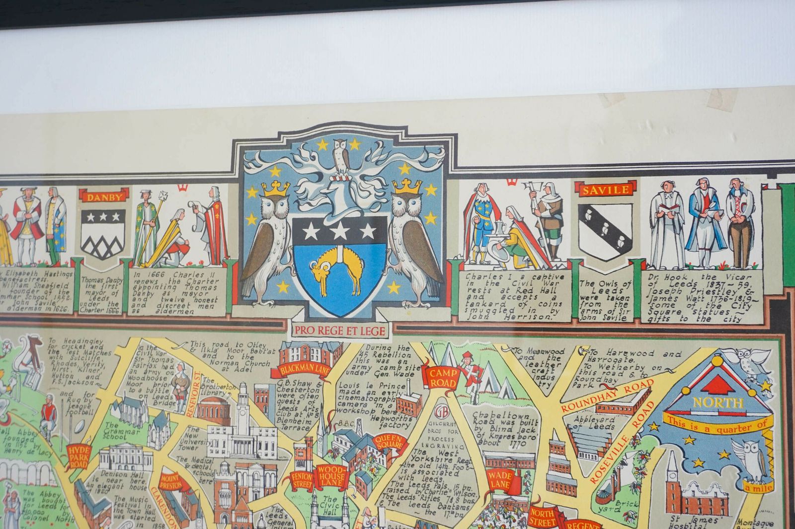 1949 Denis Mason Jones Pictorial Map Of Leeds, England photo Art