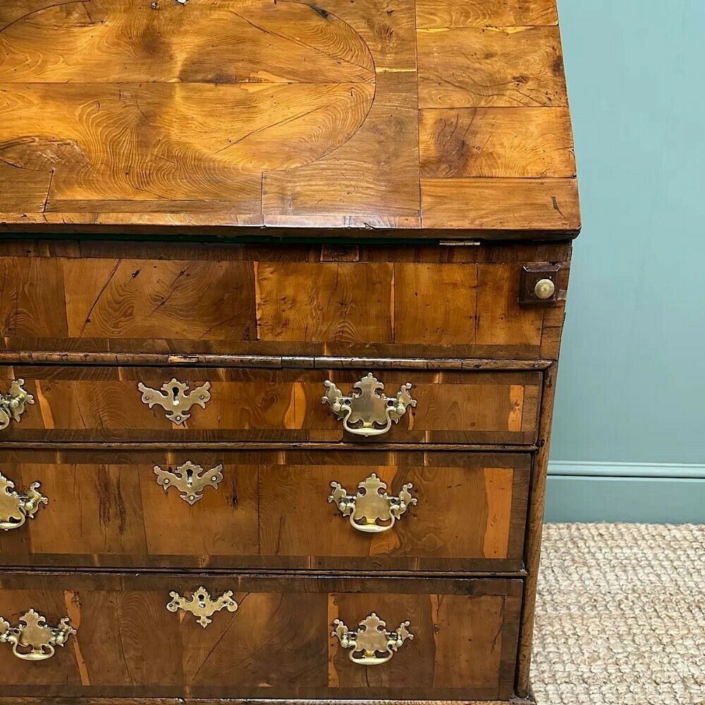 Rare Yew Wood Antique Georgian Bureau photo vinterior