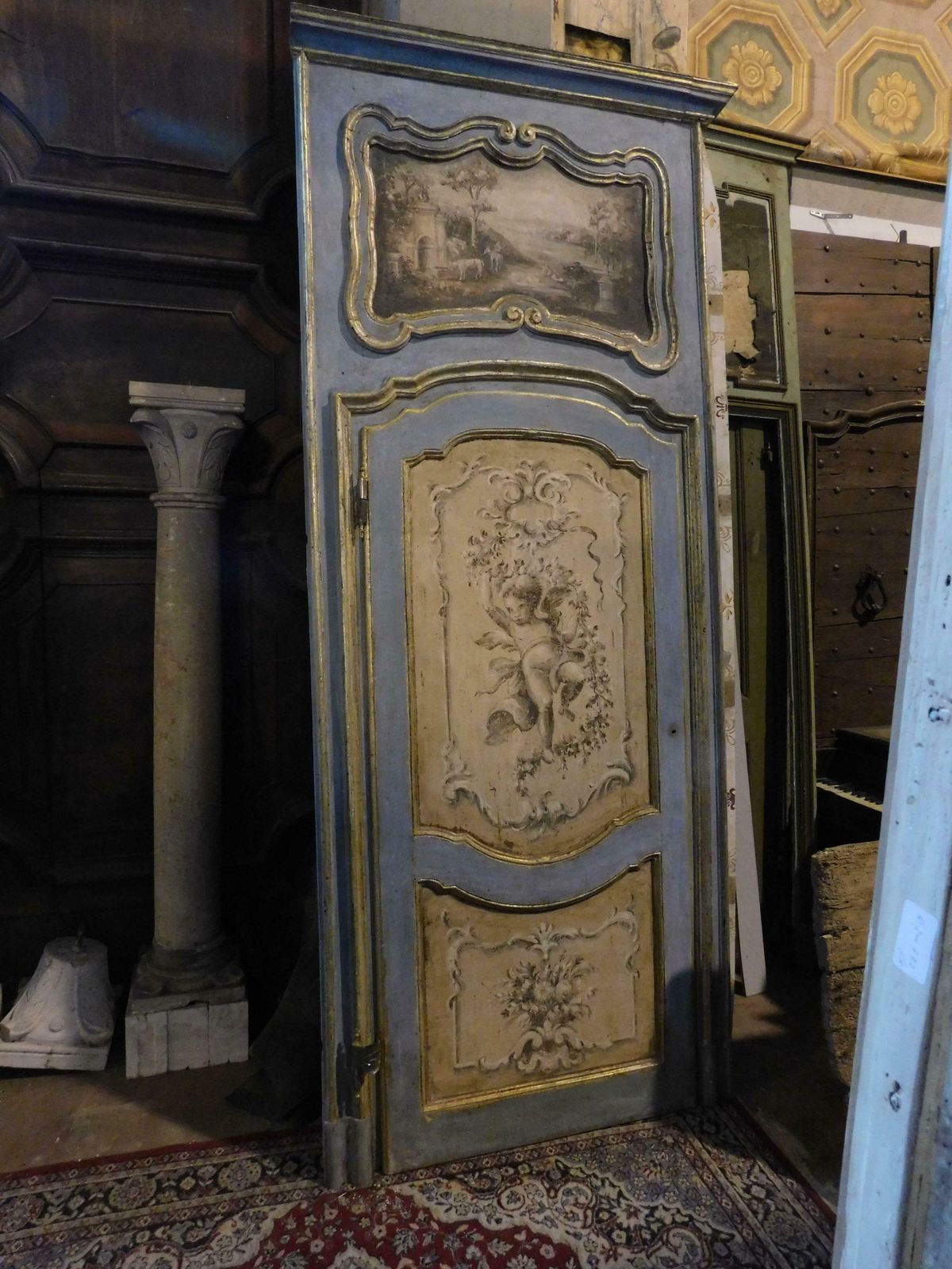Richly Painted And Gilded Interior Door With Cherubs And Overdoor, Italy photo 5775.0