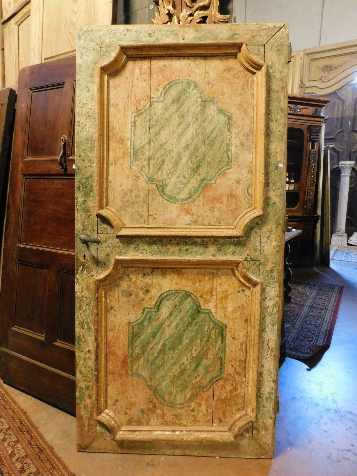Interior Old Door In Lacquered Wood With Faux Marble Effect, Naples photo for sale