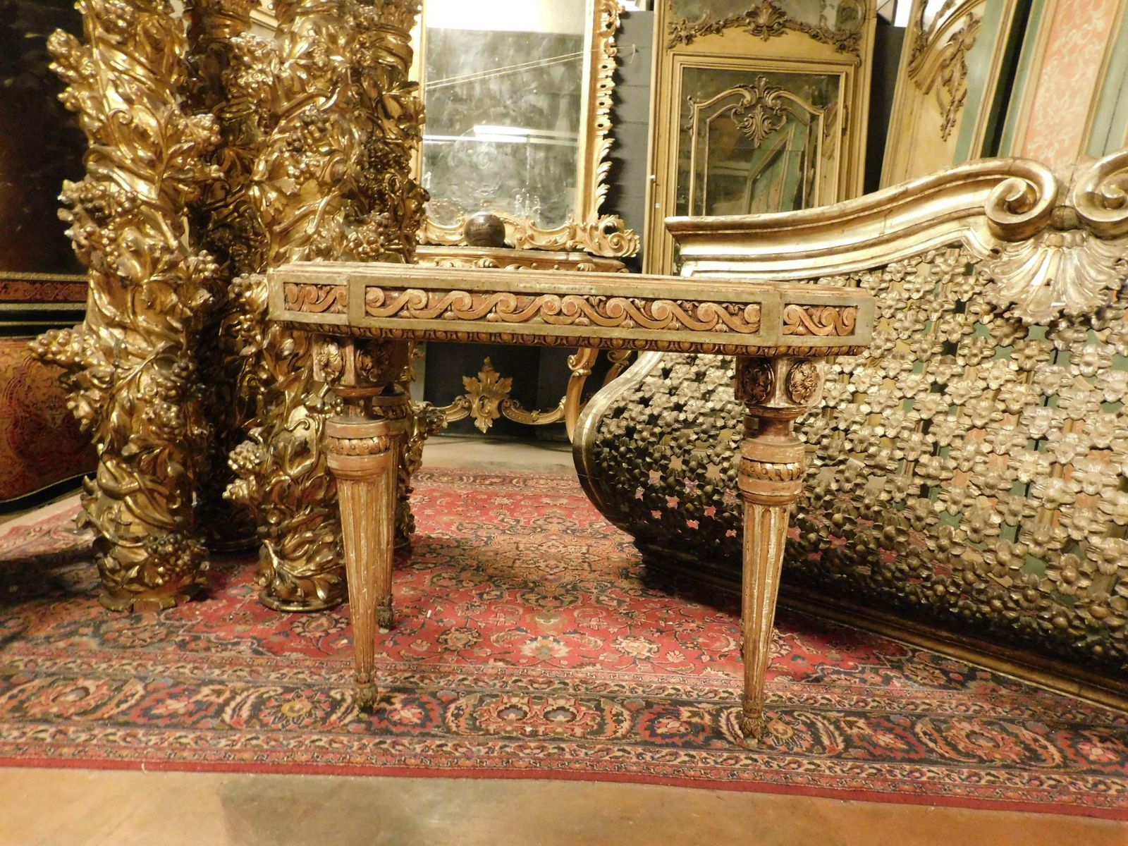 Console Table In Lacquered And Gilded Wood With Floral Motifs, Alabaster Top photo Furniture