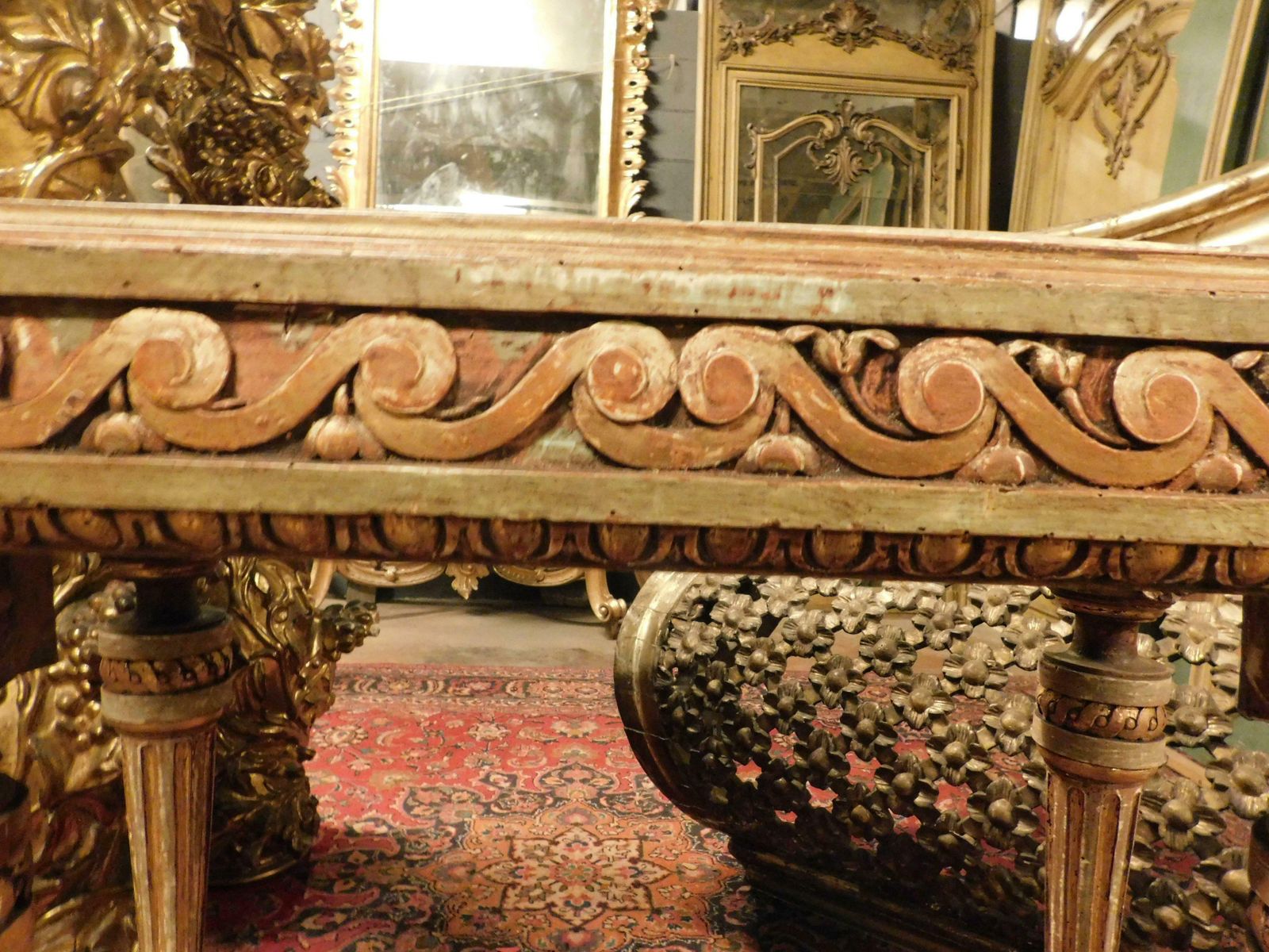 Console Table In Lacquered And Gilded Wood With Floral Motifs, Alabaster Top photo vintage