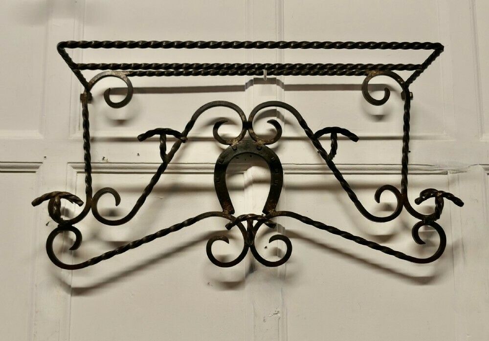 French Wrought Iron Wall Hanging Rack For Coats And Tack On A Horse Riding Theme photo 594.0