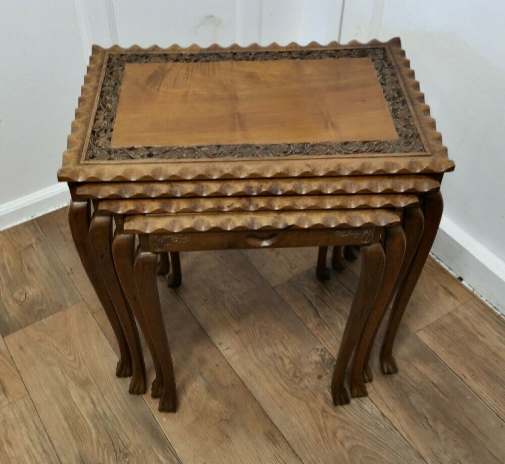 Nest Of 4 Tables, In Carved Teak photo furniture