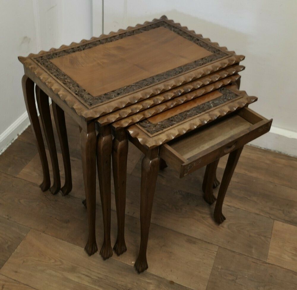 Nest Of 4 Tables, In Carved Teak photo 630.0