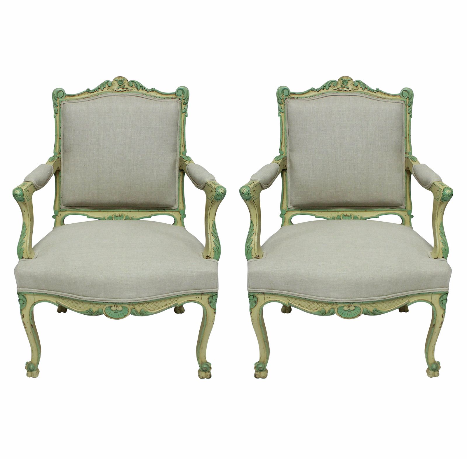 A Pair Of 1930's Painted Louis XV Style Armchairs