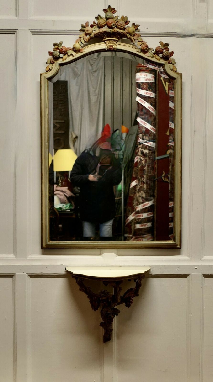 Carved And Painted Console Mirror And Shelf