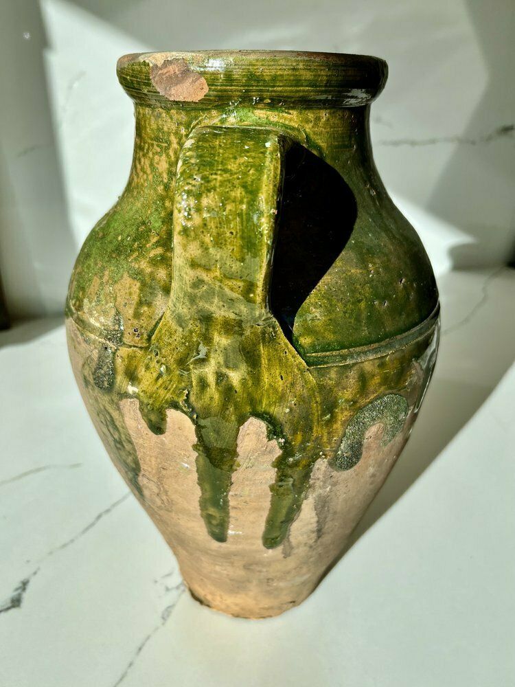 Vintage Turkish Glazed Terracotta Olive Pot photo Home Decor