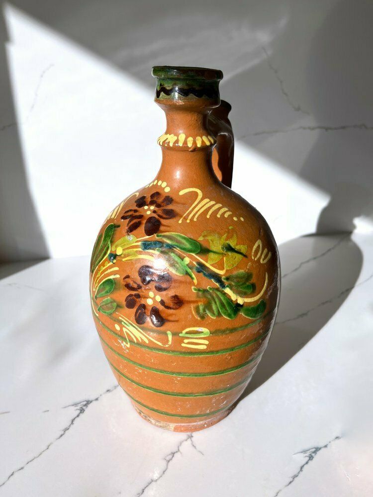 Vintage Hand Painted Polish Earthen Wear Pot photo furniture