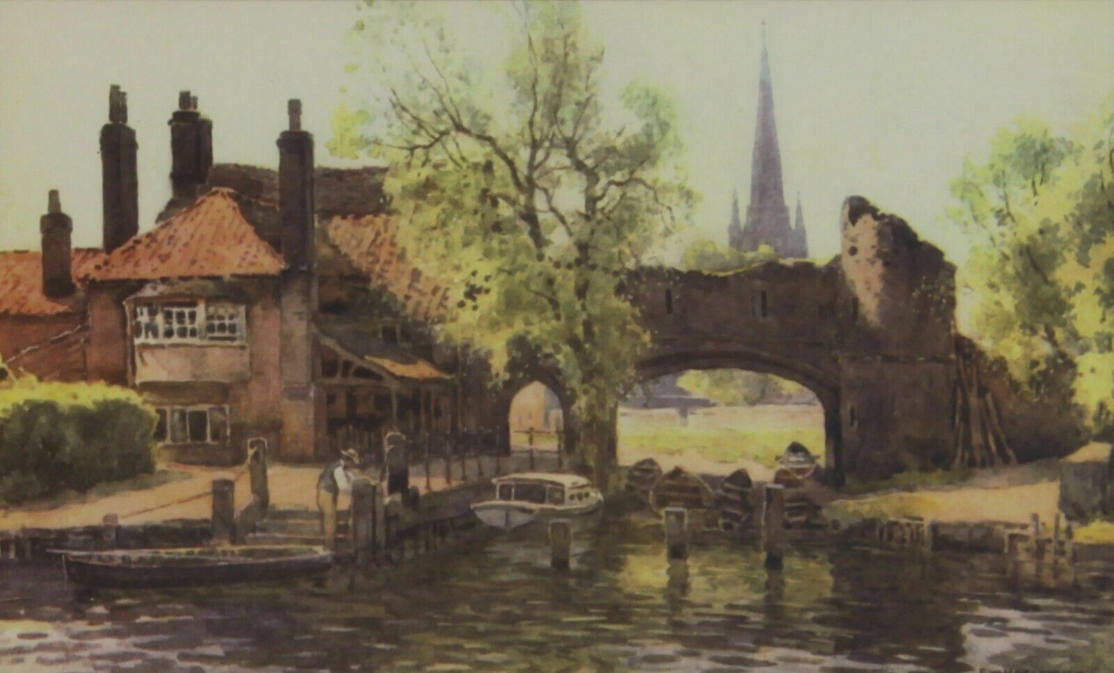 Print By Ernest William Haslehurst. Titled "Pulls Ferry, 1910" photo furniture