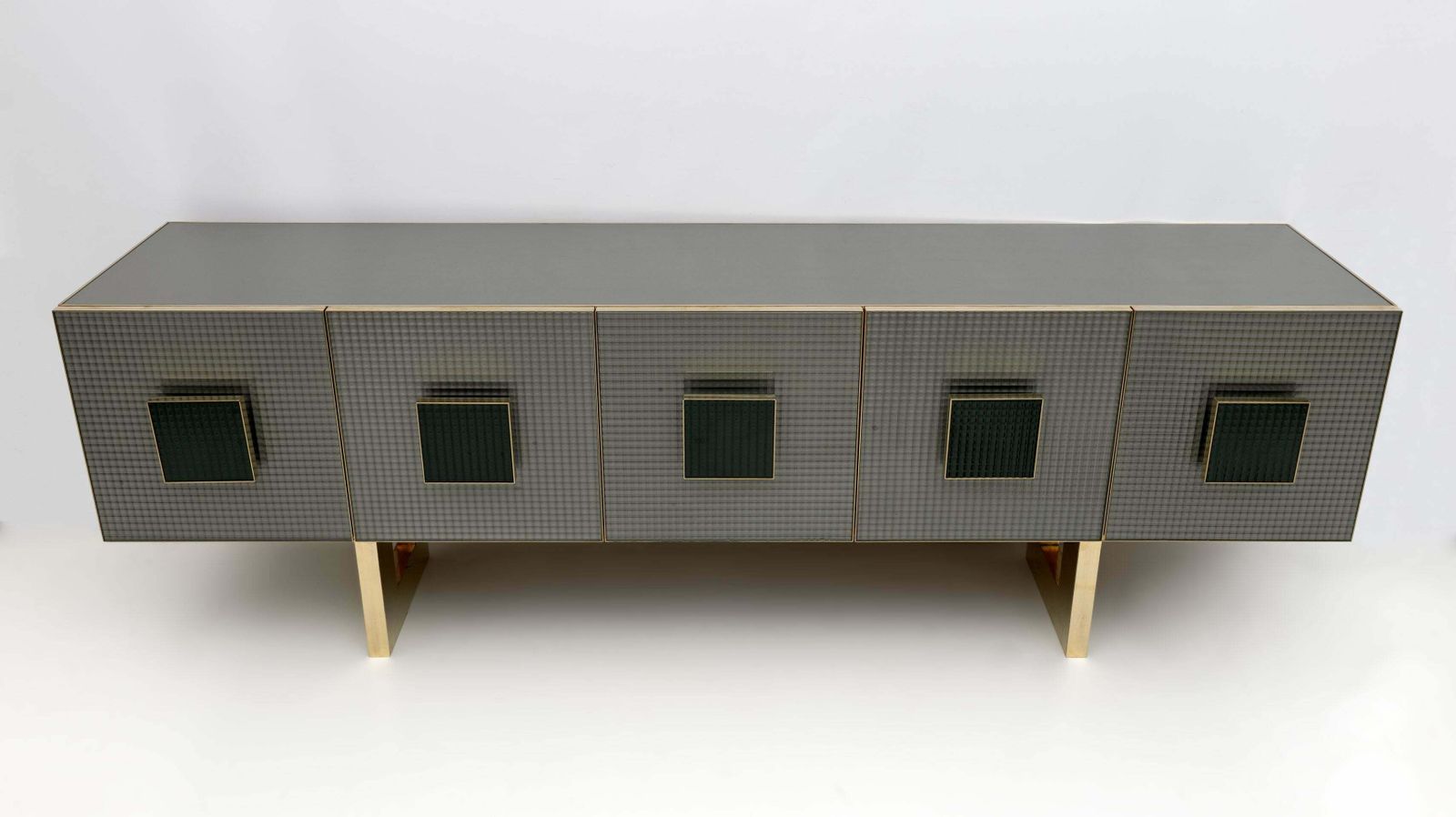 Postmodern Italian Bar Sideboard Colored Glass And Brass, 1980s photo furniture