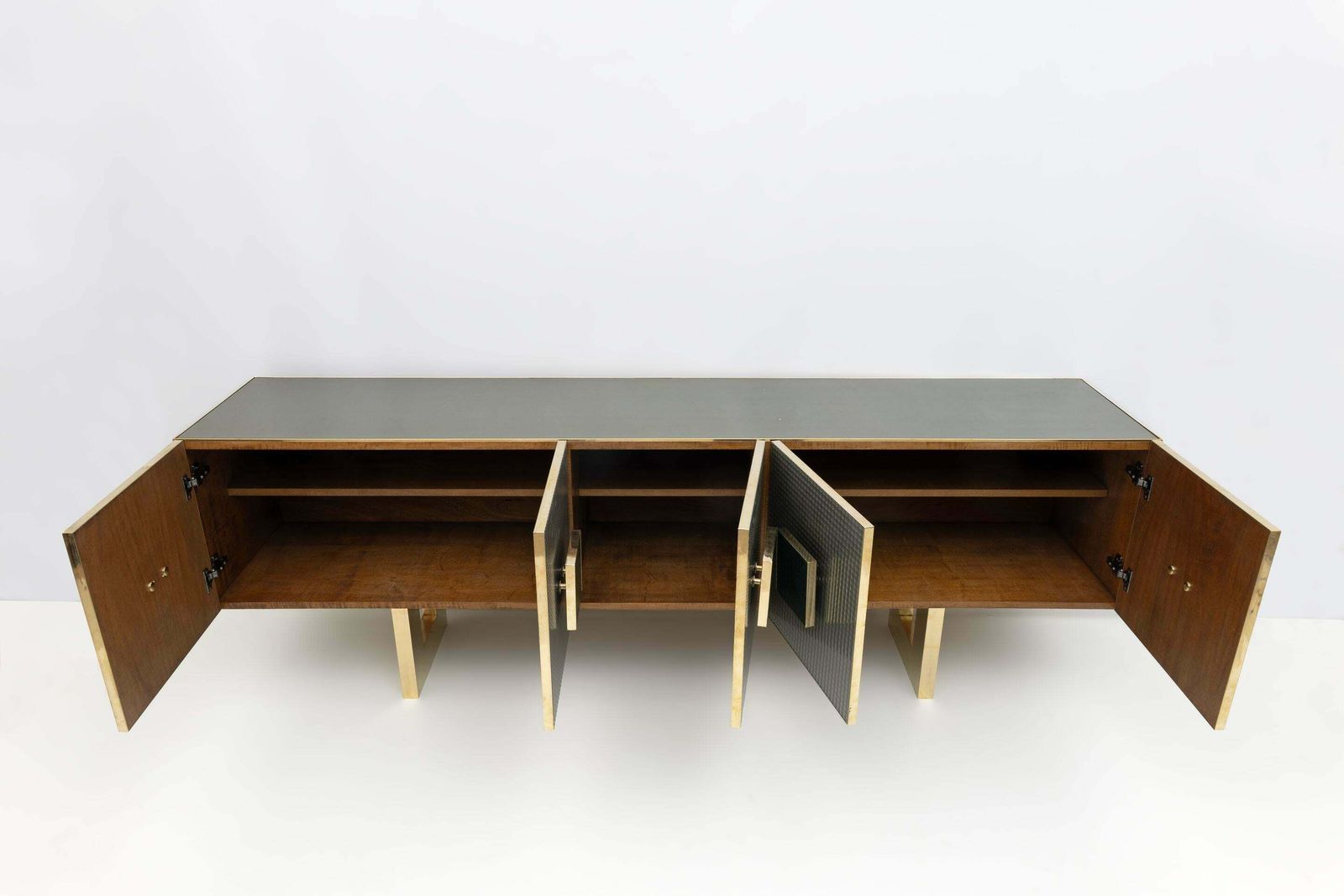 photo furniture Postmodern Italian Bar Sideboard Colored Glass And Brass, 1980s
