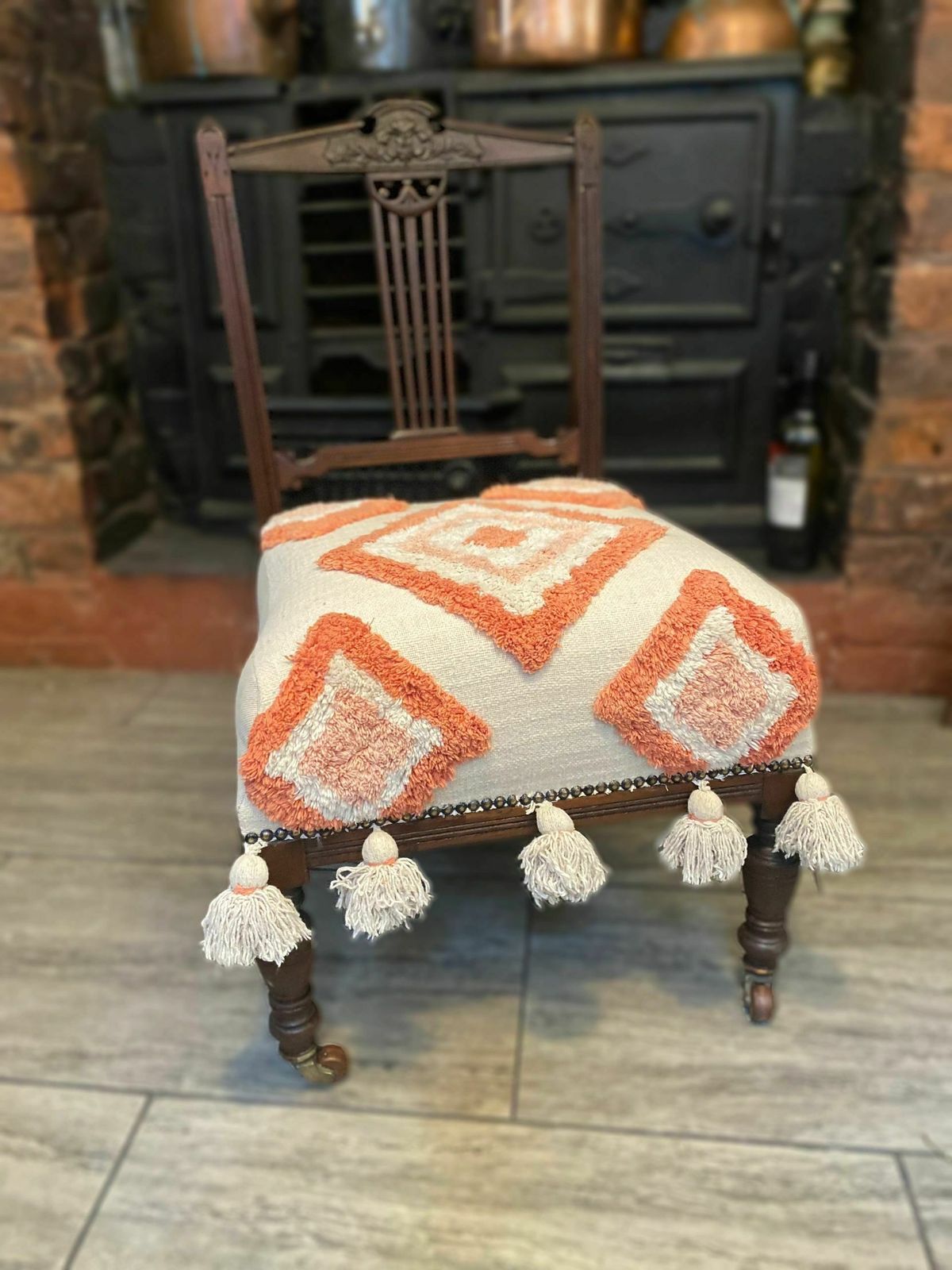 And Tique Victorian Nursing Chair In Geometric Hand Tufted Upholstery
