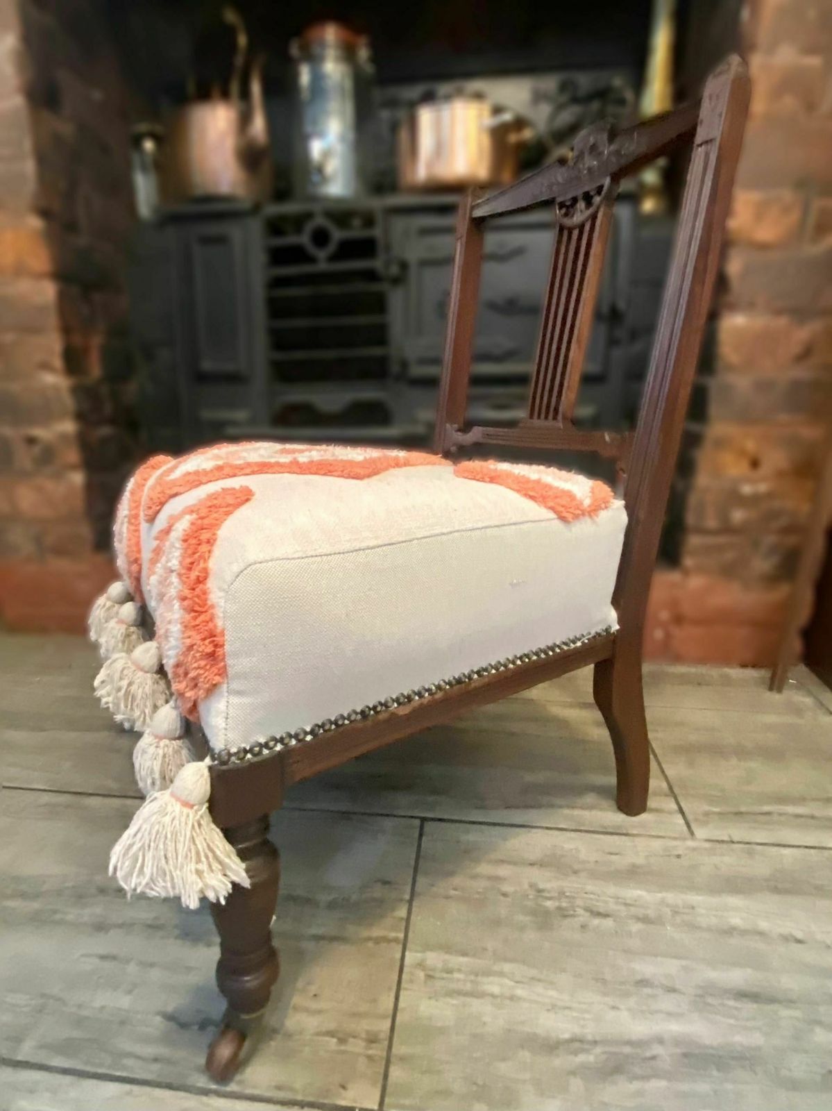 And Tique Victorian Nursing Chair In Geometric Hand Tufted Upholstery photo vintage