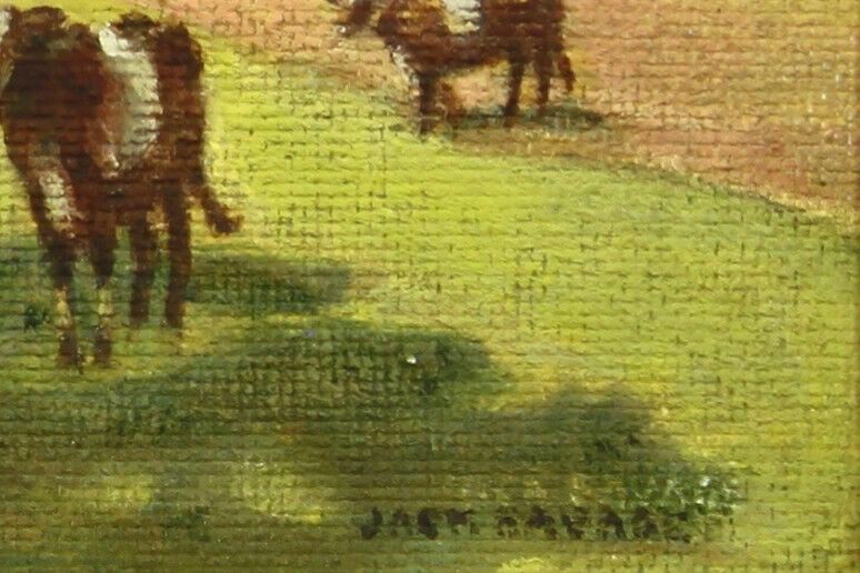 Oil On Board By Jack Savage. Cows In The Countryside photo for sale