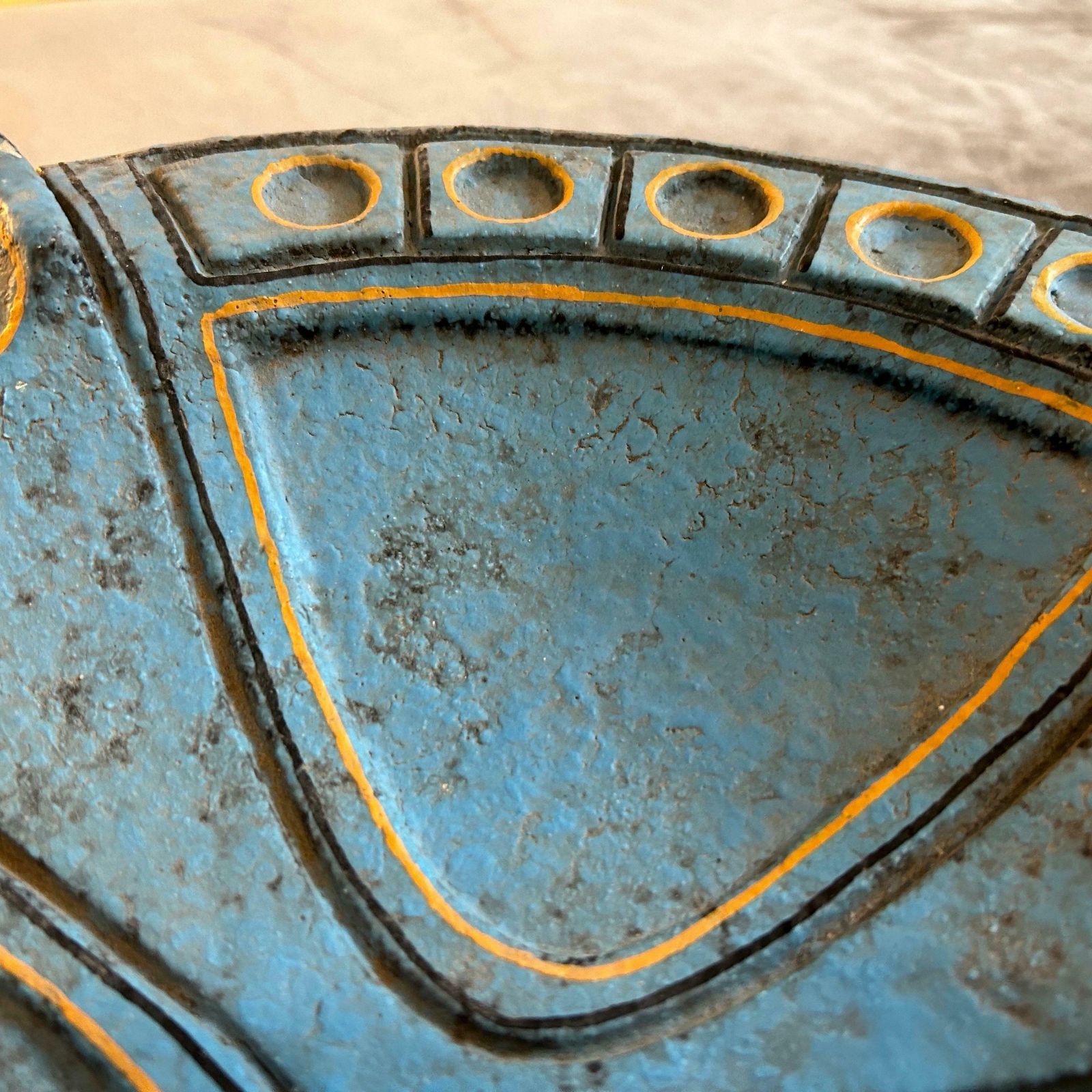 1969 Etruscan Inspired Blue And Yellow Ceramic Italian Ashtray By Casucci photo Home Decor