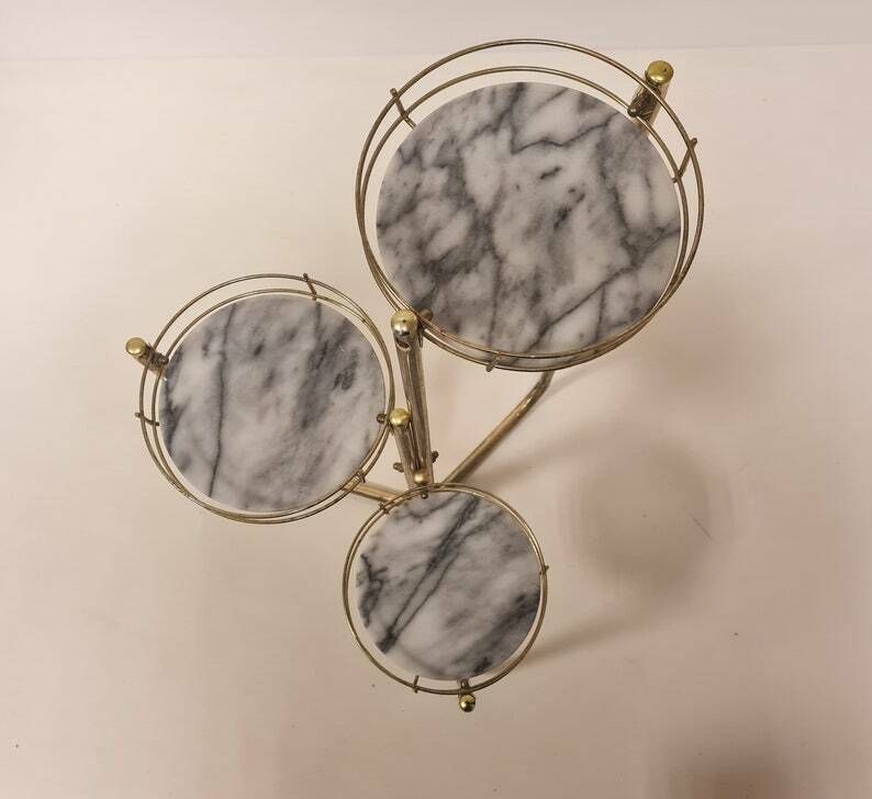 Vintage Mid Century Modern Brass And Smoky Glass Table/Flower Holder photo for sale