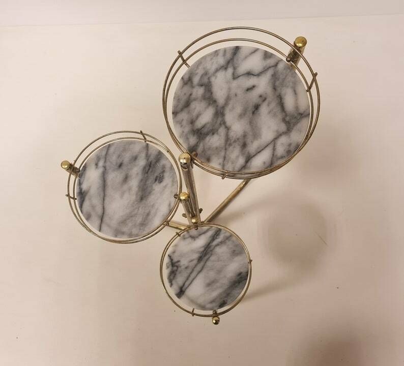 Vintage Mid Century Modern Brass And Smoky Glass Table/Flower Holder photo buy