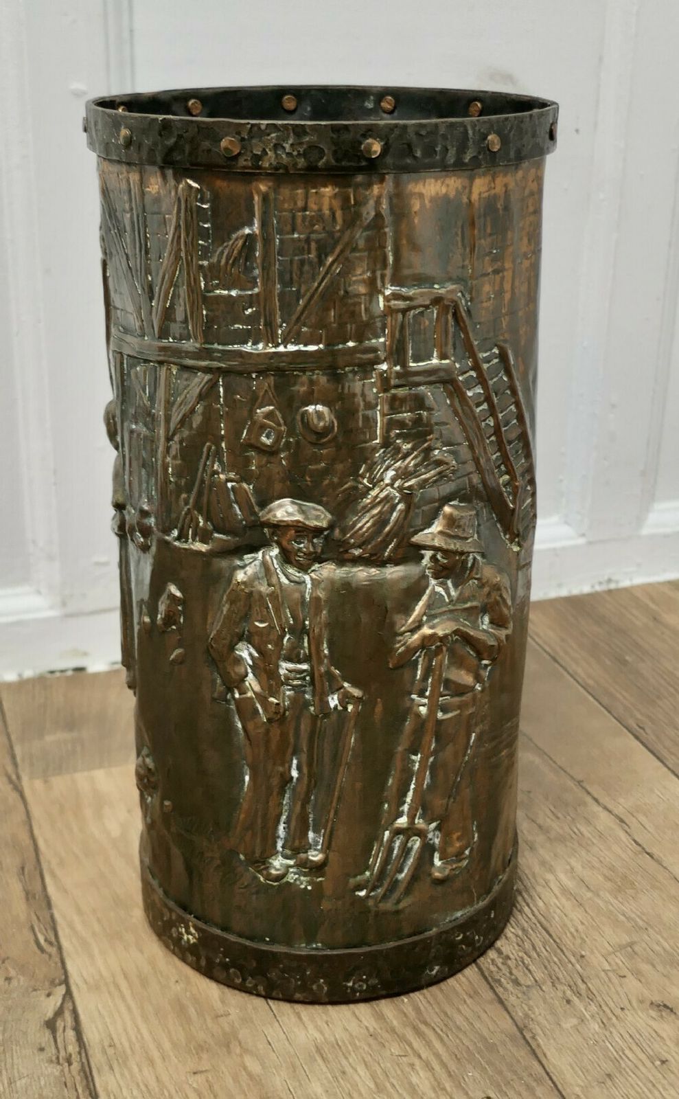 Superb Heavy French Copper And Iron Stick Stand, Umbrella Stand