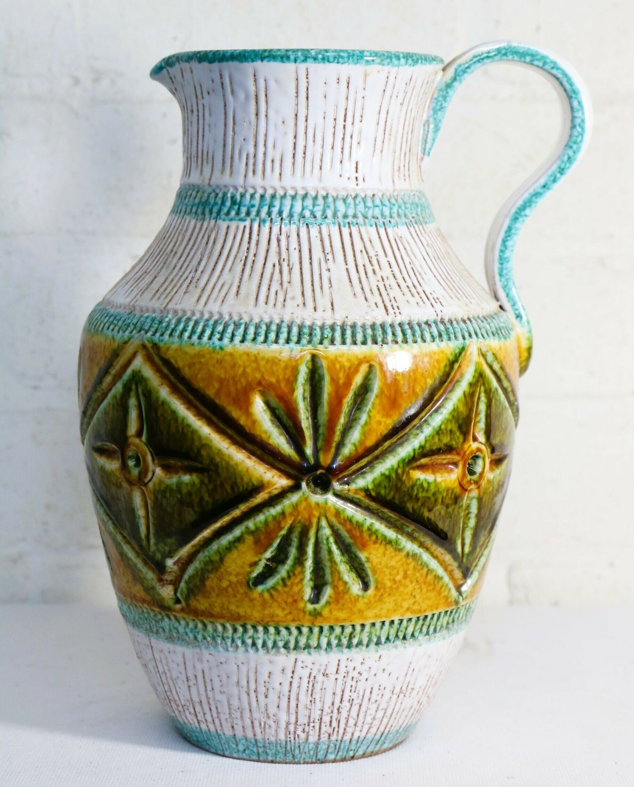 Mid Century French Vallauris Ceramic Pitcher From The 1950's Period Beautiful Colouring
