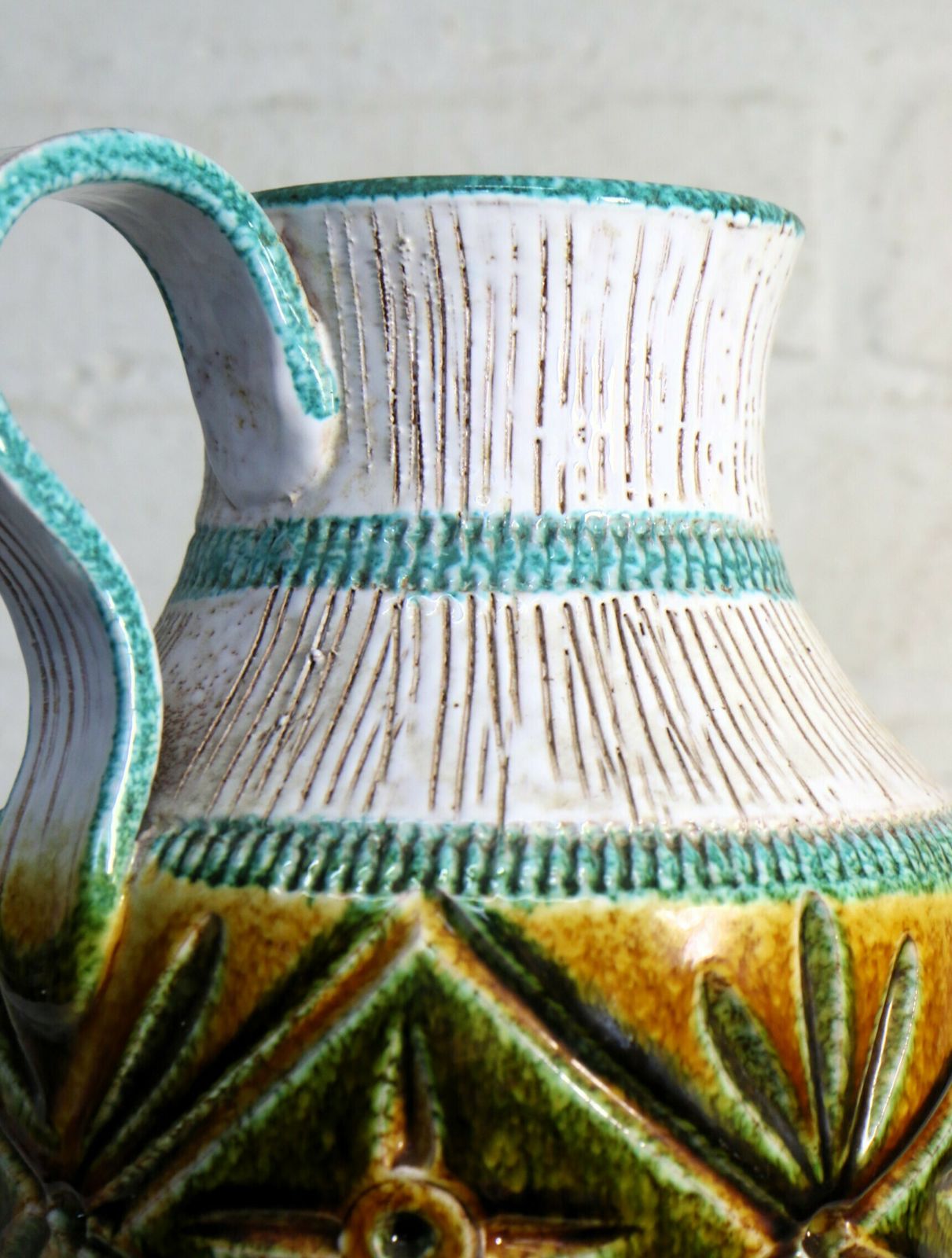 Mid Century French Vallauris Ceramic Pitcher From The 1950's Period Beautiful Colouring photo vinterior