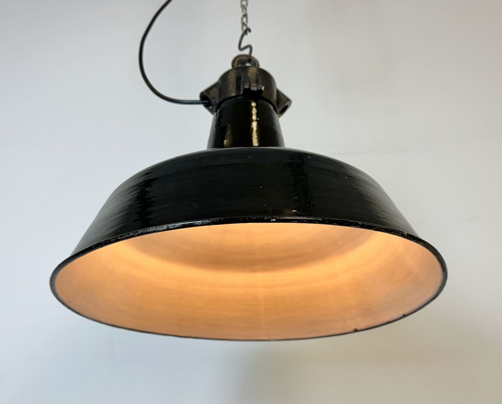 Industrial Black Enamel Factory Lamp With Cast Iron Top, 1950s photo Lighting
