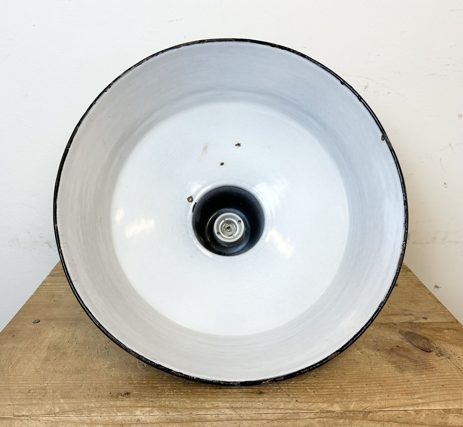 Lighting Industrial Black Enamel Factory Lamp With Cast Iron Top, 1950s photo